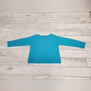 vintage Eileen Fisher kid mohair nylon blend teal green knit boatneck sweater L